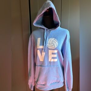 Blue Hoodie with Volleyball Love Design